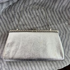 Vintage Silver Evening Handbag Clutch W/Chain Handle