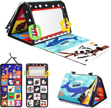 Baby Tummy Time Toy with High Contrast, Crinkle Book, Mirror, Teethers 0-12 Mont