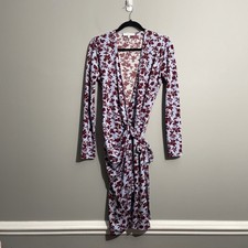 Lark & Ro Blue Red Floral Dress M Wrap Style Long Sleeve Soft Romantic