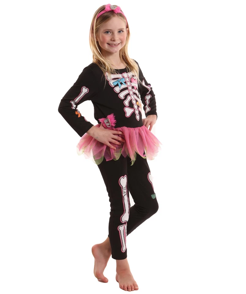 Disfraz Elegante Skelly Bones Negro y Rosa para Adolescentes | Elegante Vestido Estampado Esqueleto Foto 4 de 4