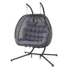 SICILY GARDEN DOUBLE EGG CHAIR OUTDOOR INDOOR FOLDING RATTAN METAL HANGING SWIN