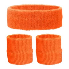 3Pcs Sweatband Set Sports Headband Terry Cloth Wristband Orange
