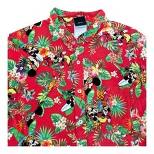 Disney Hawaiian Shirt Men's Size Large Mickey Minnie Mouse Red Short Sleeve
