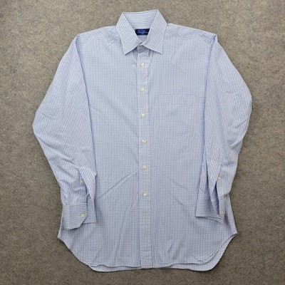 Tom James Dress Shirt Mens XL Blue Gingham Classic Fit Long Sleeve Button Front