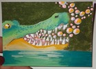 ACEO Original crocodile aligator bubbles Acrylic painting.