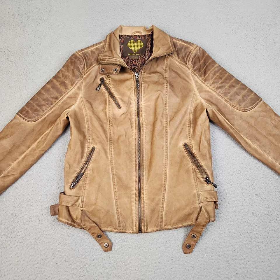 Womens Faux Leather Moto Jacket Size Large Leopard Liner Motorcycle Full Zip Y2K - Image 2 of 4