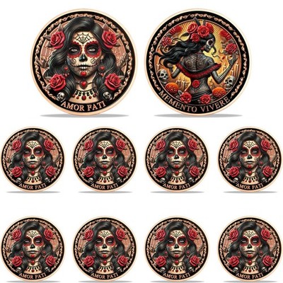 10 pcs Amor Fati Memento Mori Coin Rose Skull Woman Design Stoic Challenge Coins