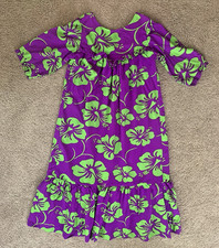 Vtg 70s Hilo Hattie Fashions Hawaiian Purple/Green Dayglow Floral Dress-Sz XL