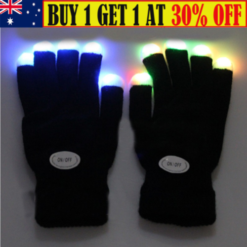 1 Pair Rainbow Flow LED Light Black Gloves Rave Party Glow Games Night 7 Modes - Picture 1 of 10