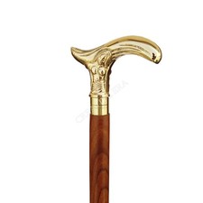 Antique Brass Mermaid Women Handle Brown Wood Walking Stick Cane Handmade Vntage