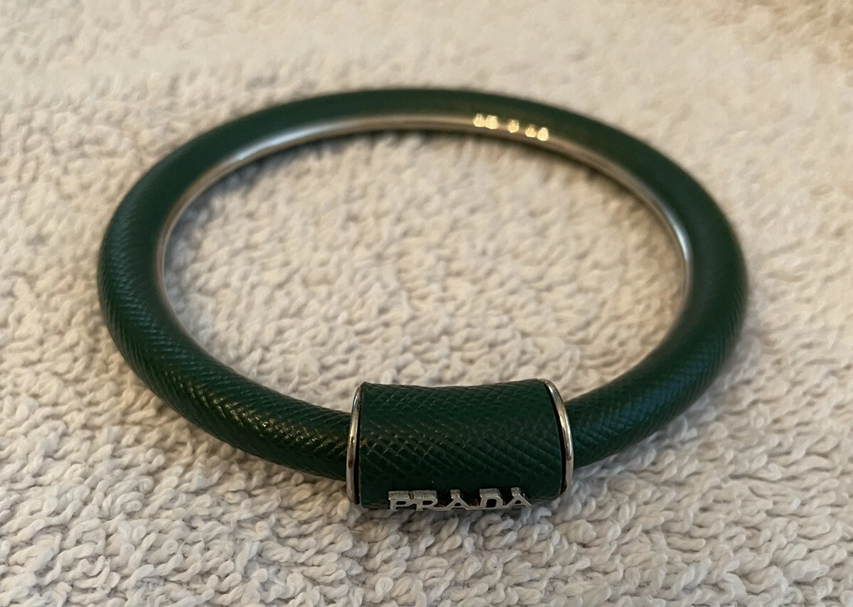 Authentic Prada Green Saffiano Leather Cuff Bracelet