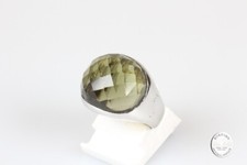 Anello Donna Argento Placcato Con Topazio Verde Naturale Rotondo &ndash; Fatto A Mano, Taglie 6-10, Luckyshine