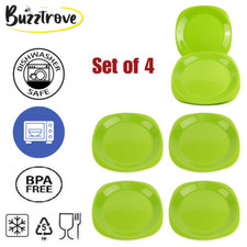 4 Reuseable Plastic Plates Havey Duty Microwavable Kids Dinner Party Tableware