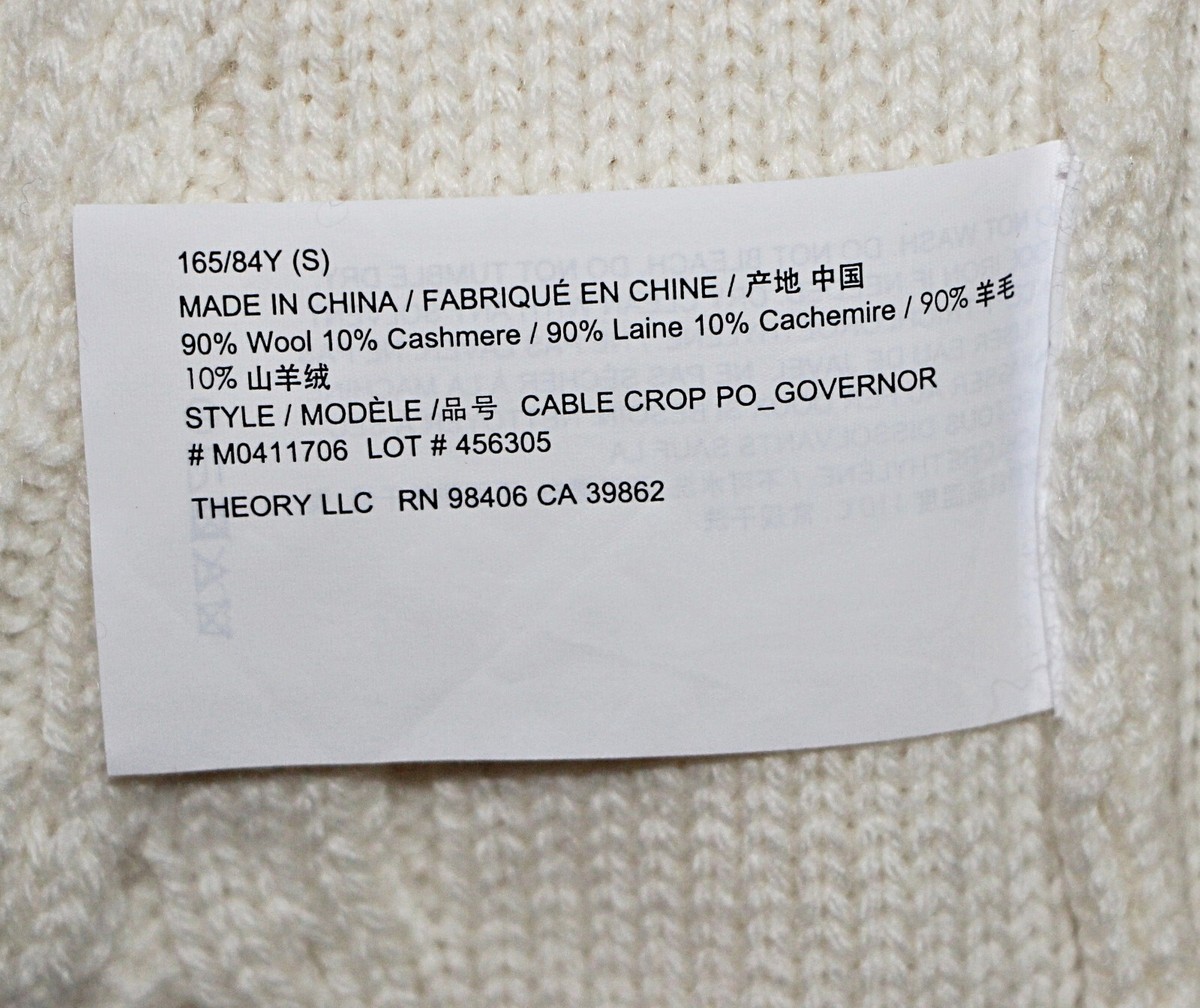 Theory Mixed Cable Crop Governor Wool-Cashmere-Blend Sweater in