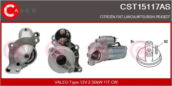 Motorino di avviamento Senso rotazione orario CST15117AS CASCO per CITROËN FIAT