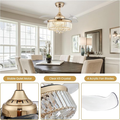 Versatile Indoor Crystal Ceiling Fan Light - Adjustable Brightness & Color Temp - Picture 9 of 10
