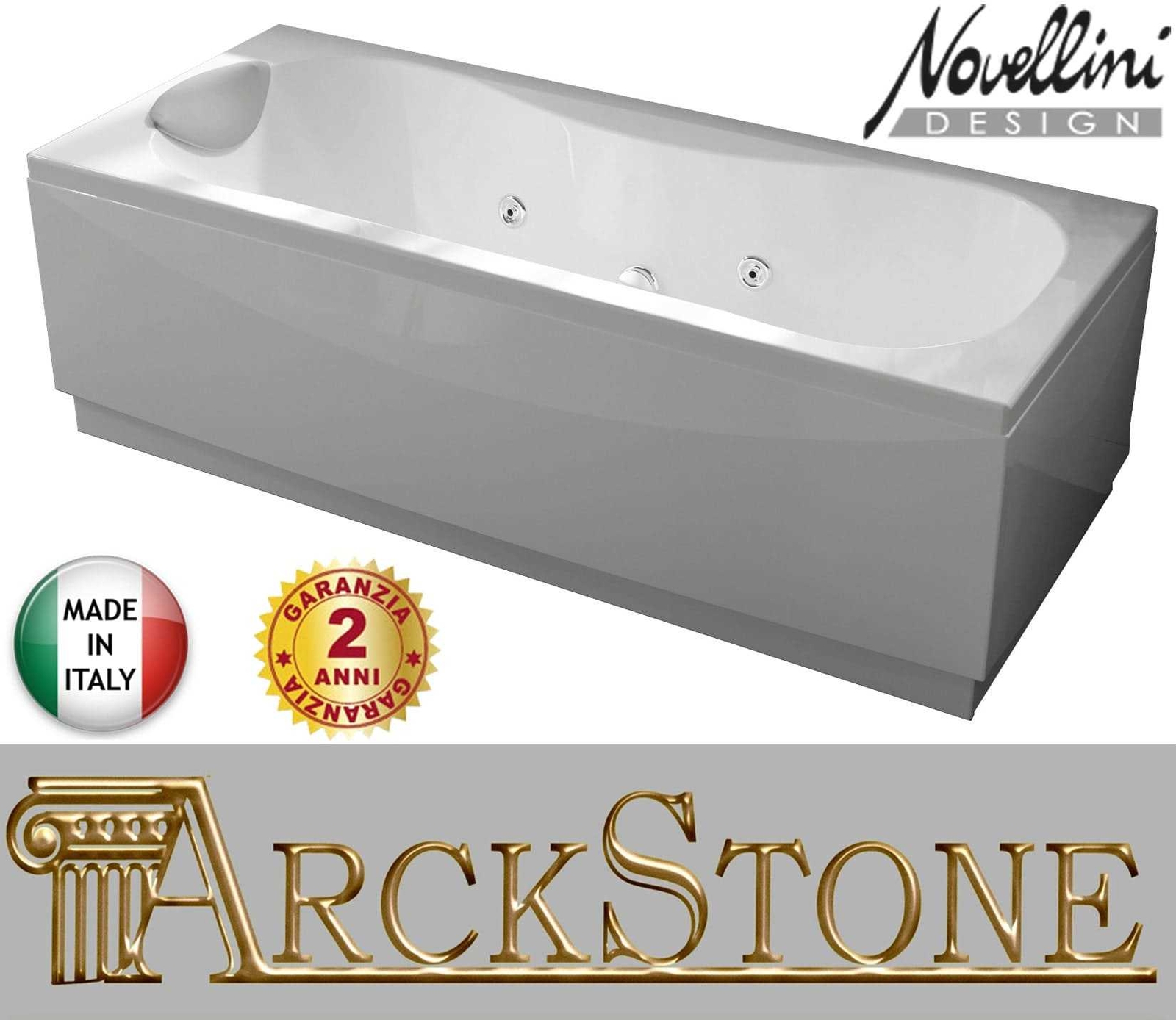 Novellini Calypso Hydro Vasca Bagno 180x80cm SX 2 Pannelli Erogatore Idro 6 Jets