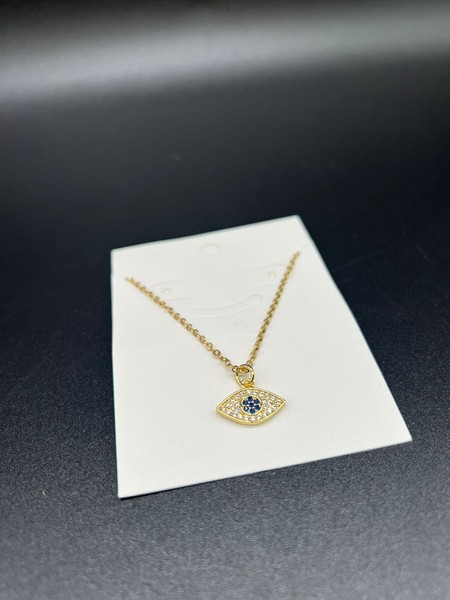 Alternate view of Gold Plated Evil Eye Necklace Gold 18'' Chain