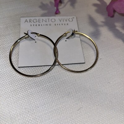 Argento Vivo STERLING SILVER Thick Hoop Earrings GOLD Color 1.75  NEW