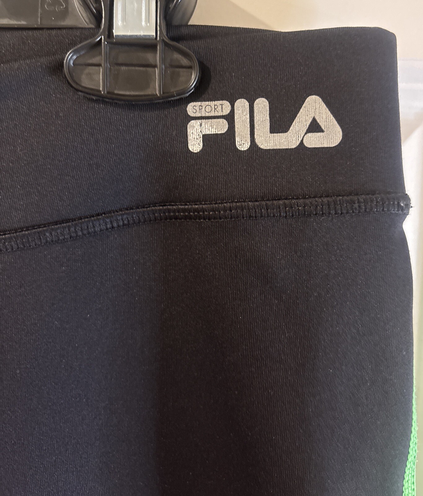 FILA Leggings Donna Sport Activewear Capri Nero Verde Elastico Vita Taglia Lrg