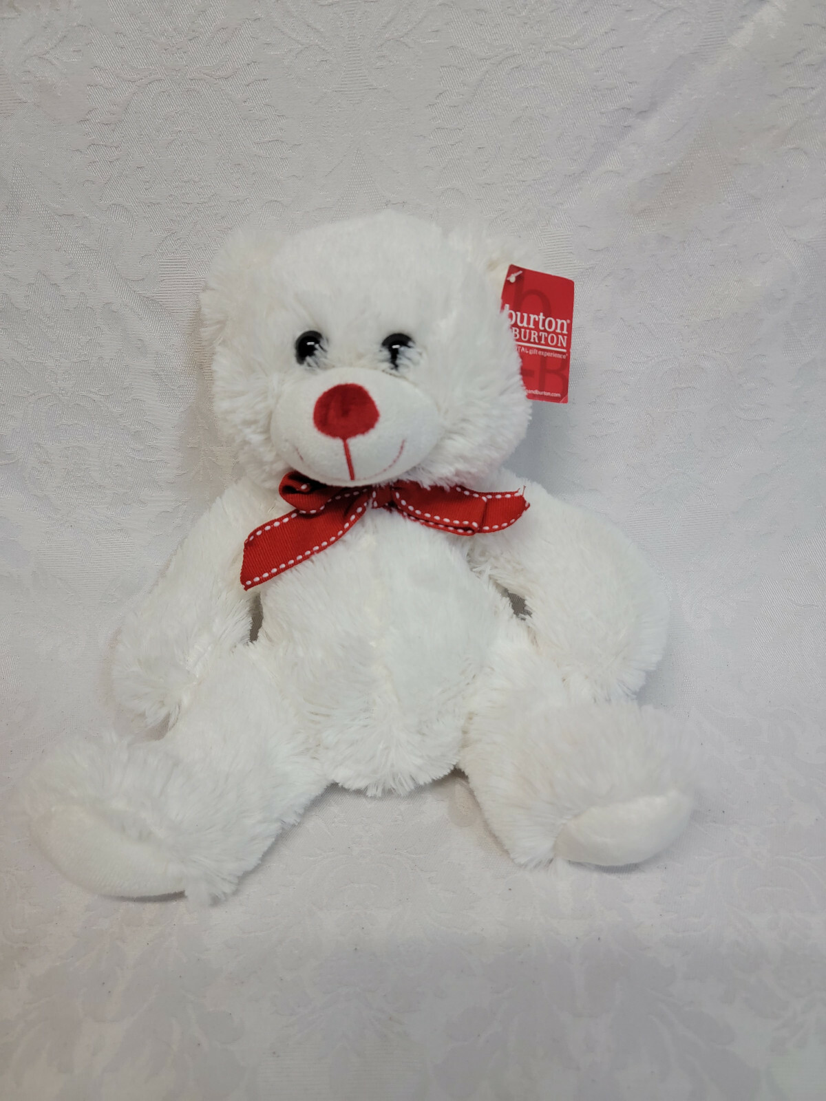 Burton Burton White Teddy Bear Red Bow 14" Plush Soft Toy Stuffed