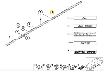 M TECHNIC REAR RIGHT DOOR MOLDING FOR BMW E-36