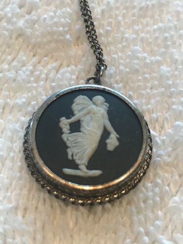 Wedgwood Jewelry Cameo in Antique Silver Plate Pendant