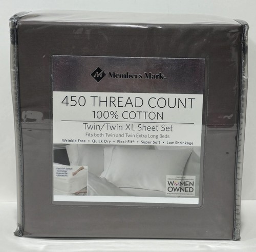 New Member's Mark 450 Thread Brown Ultra Soft Cotton Twin/Twin XL 3 pc Sheet Set