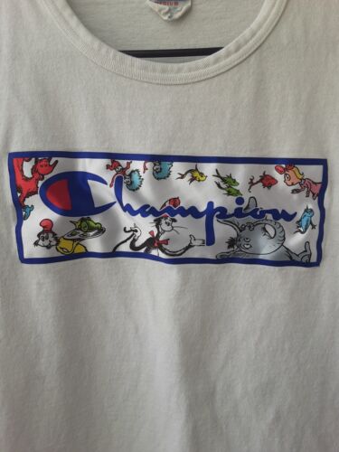 Dr. Seuss Champion Box Logo Men's M Medium White Tee T-Shirt  - Picture 1 of 10