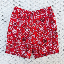 Vtg Mode O Day High Waist Bandana Paisley Red Cotton Side Zip Shorts - XS
