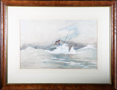 Alan Hill Reid - Aquarell Des 20. Jahrhunderts, Ein Schiff In Unruhigen Gewäs...