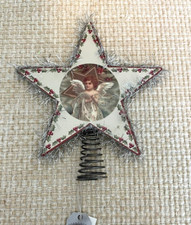 Tinsel star Tree Topper, Heavenly Angel vintage print, 7" T, Ragon House NWT