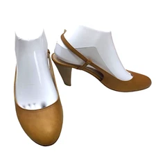 BALLY Switzerland Cognac Leather Slingback Heels Women's Size 37 EU / 6.5 US