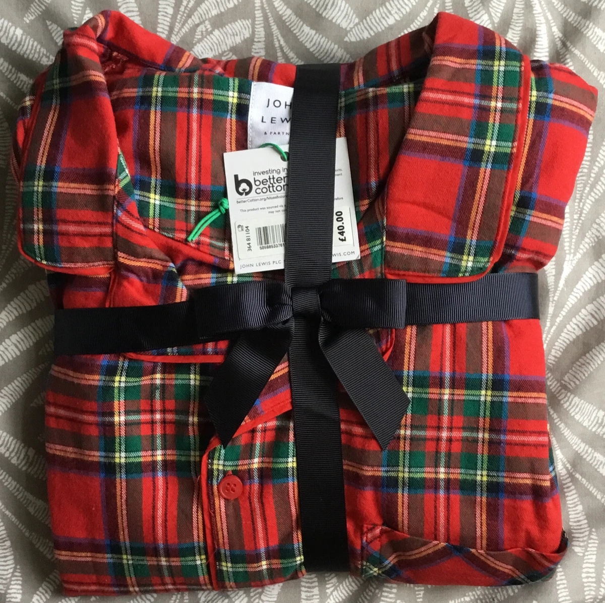 John Lewis Pyjamas Mens Check Print Pyjamas Red Multi RRP 40.00