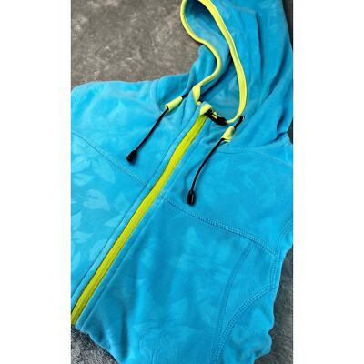Killtec Technical Teal Hoodie Full Zip Jacket Floral Pattern Neon Yellow Trim