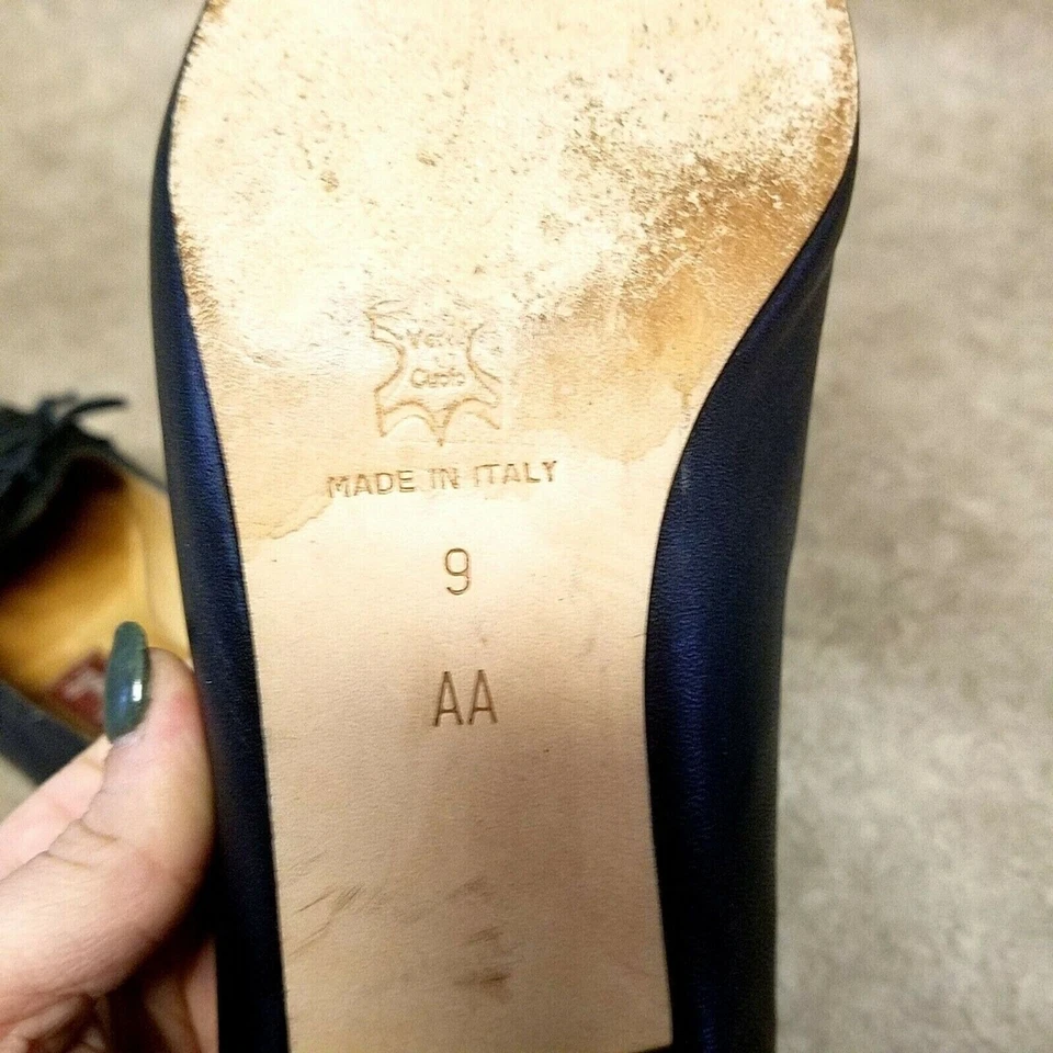 Renzo Fontanelli Mujer Talla 9 AA Azul Cuero Sin Cordones 1.5 Bloque Tacones Foto 2 de 4