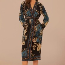 Farm Rio Black Blossom Tapestry Lenzing™ Ecovero™ Viscose Midi Wrap Dress -