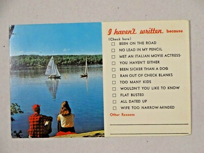 c1973 Postcard I Haven't Written Because...Sailboats NY USA Unposted