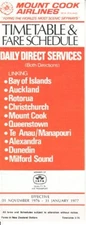 Mount Cook Airlines timetable 1976/11/01