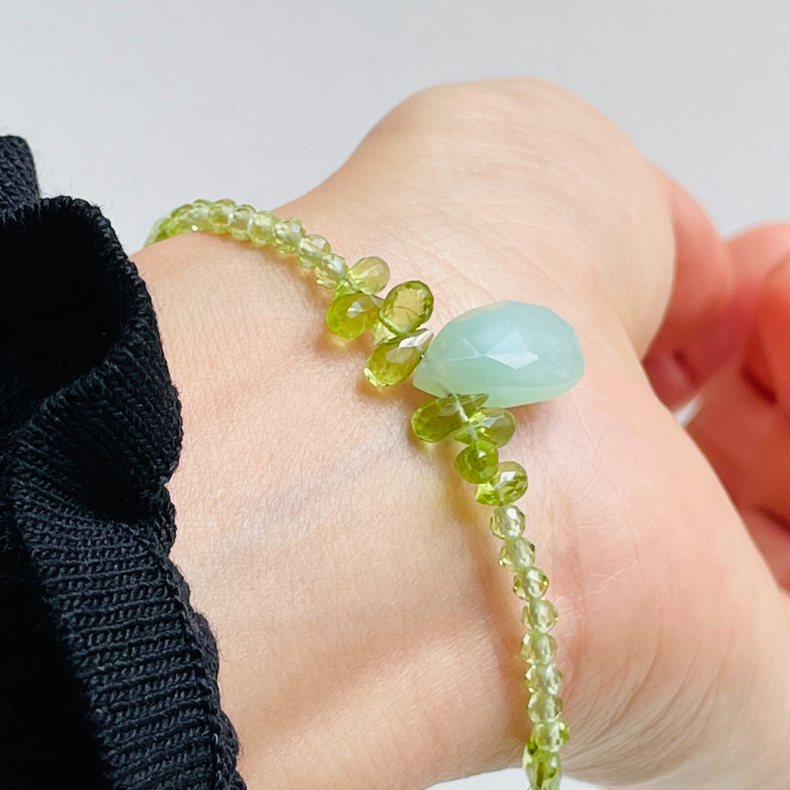 Bracelet argent et pierres vertes chrysoprase cadeau fait main #1601