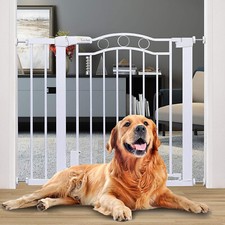 LuxAPP Baby Gate with Door, Extra Wide Walk Through Baby Gate, White