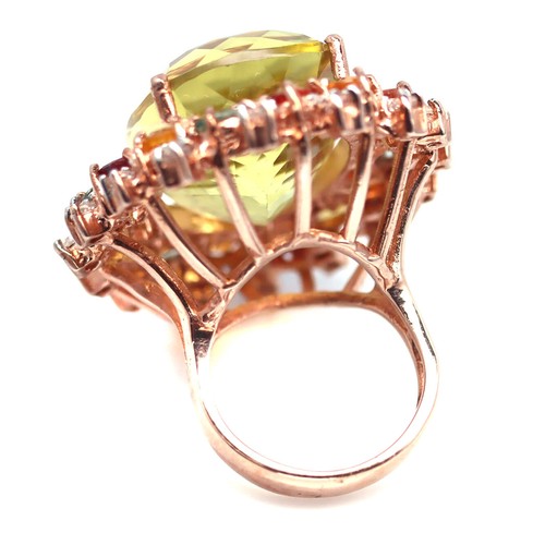 925 Plata 18 x 25 Mm. Limón Cuarzo, Zafiro & Zircon Negro Friday Joyería Anillo - Imagen 3 de 4