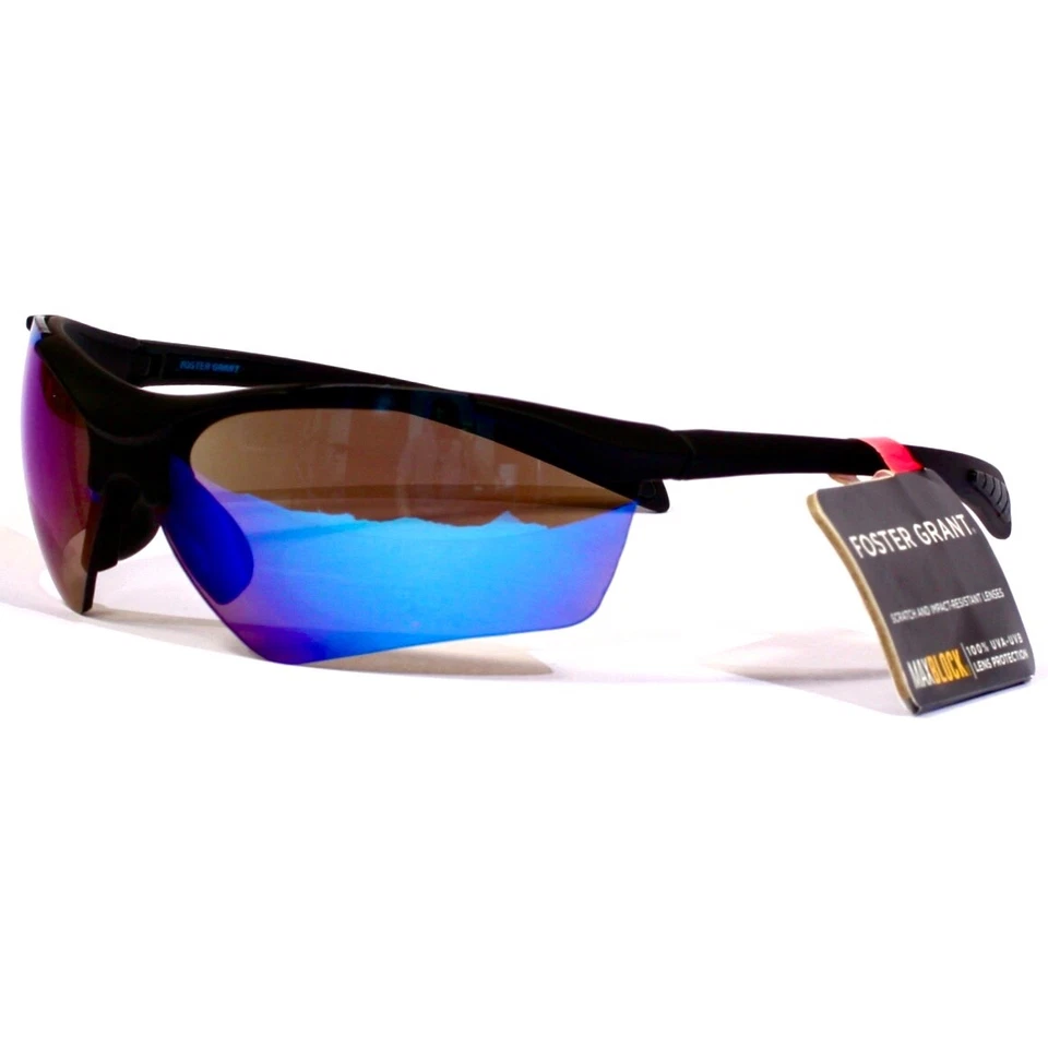 2 Pair Foster Grant Scrimmage Maxblock Blue Mirrored Sport Wrap Sunglasses New! - Image 3 of 4
