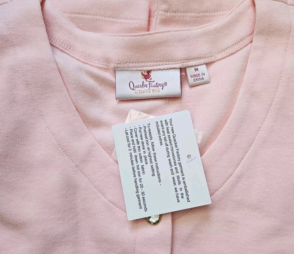 Quacker Factory Springtime Scenes V-Neck Short Sleeve Cardigan, Shell Pink, Sz M - Image 4 of 4