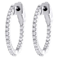 10K WeißGold Rund Diamant 20Mm & Aus Solitaire Creolen 0.50 Karat