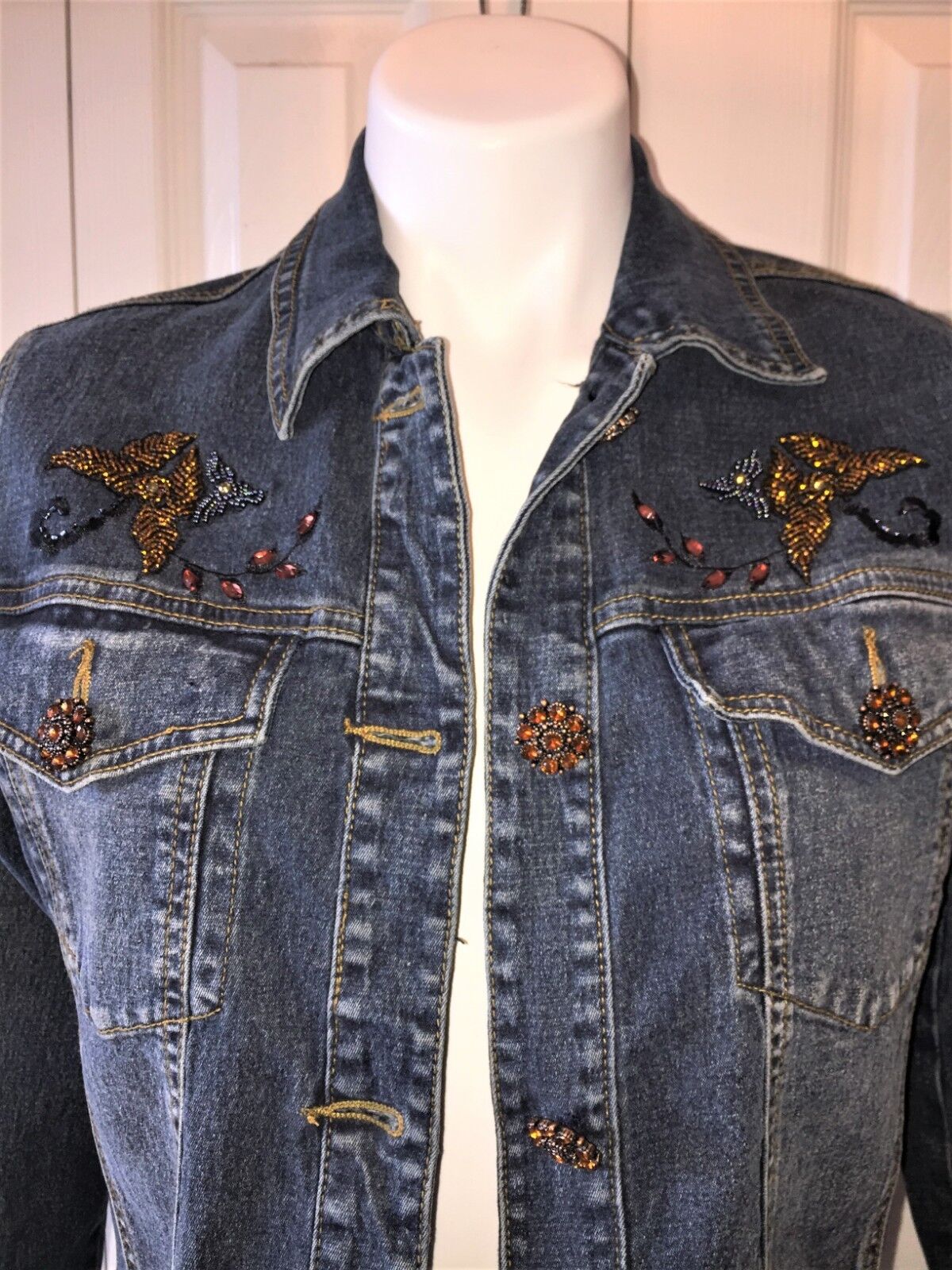 Womens QVC DG2 Diane Gilman XS Embellished bling beading denim jean ...