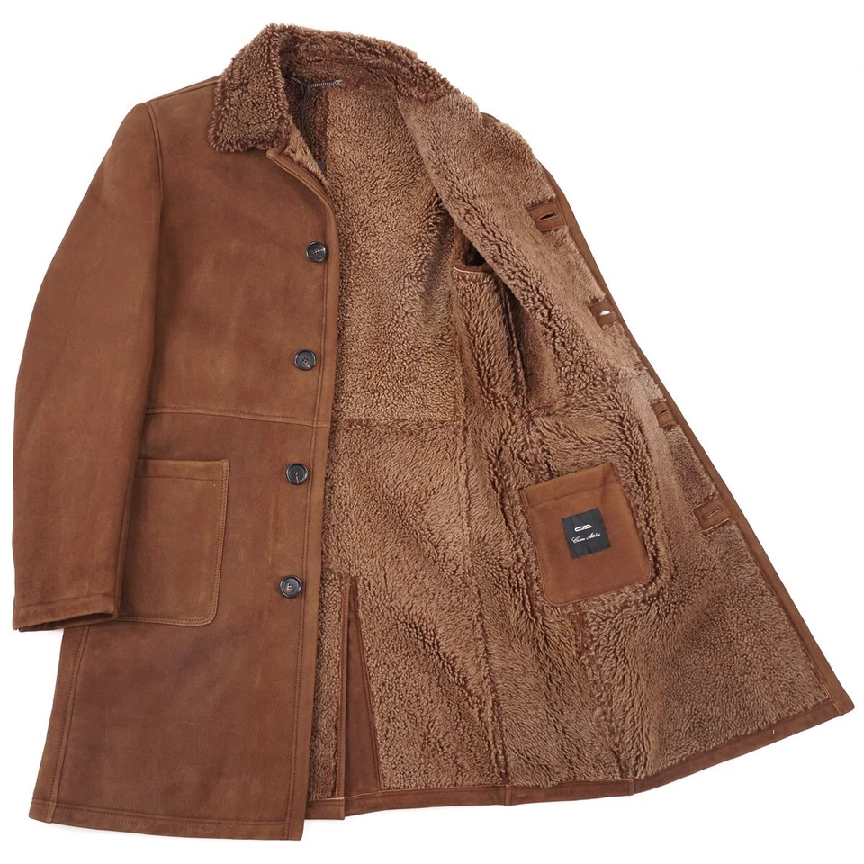 Cesare Attolini Handmade Reddish Brown Shearling Suede Leather Overcoat S NWT - Image 2 of 4