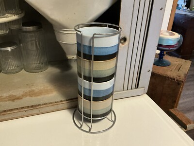 (4) Boston Warehouse stackable Soups Chili Mugs In Rack 16 Ounces Very Nice