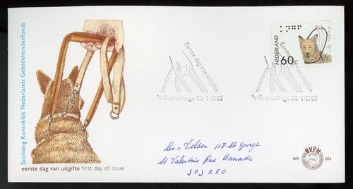 NETHERLANDS 1985 POSTED FIRST DAY COVER, SUNNY, FIRST GUIDE DOG !! L30