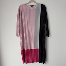 Ming Wang Dress Women's XL Pink Black Colorblock Pleated Crinkle Knee Length